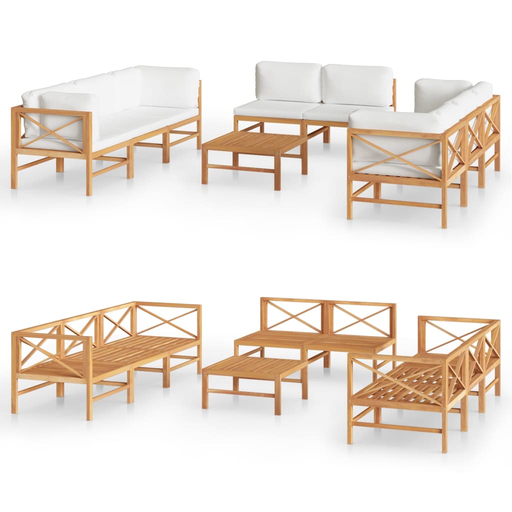 Set Divani da Giardino 6pz Cuscini Crema Legno Massello di Teak