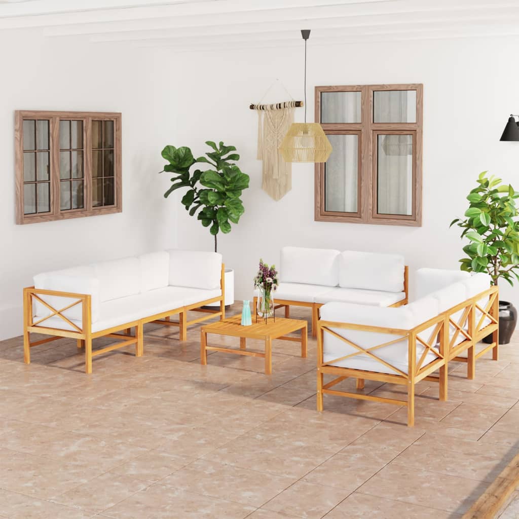 Set Divani da Giardino 6pz Cuscini Crema Legno Massello di Teak