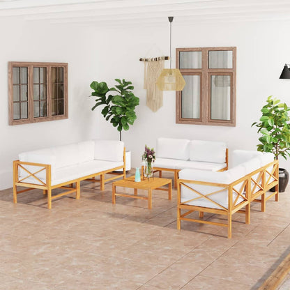 Set Divani da Giardino 6pz Cuscini Crema Legno Massello di Teak