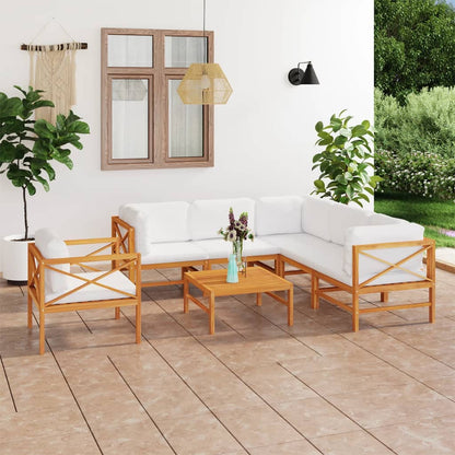 Set Divani da Giardino 7pz Cuscini Crema Legno Massello di Teak