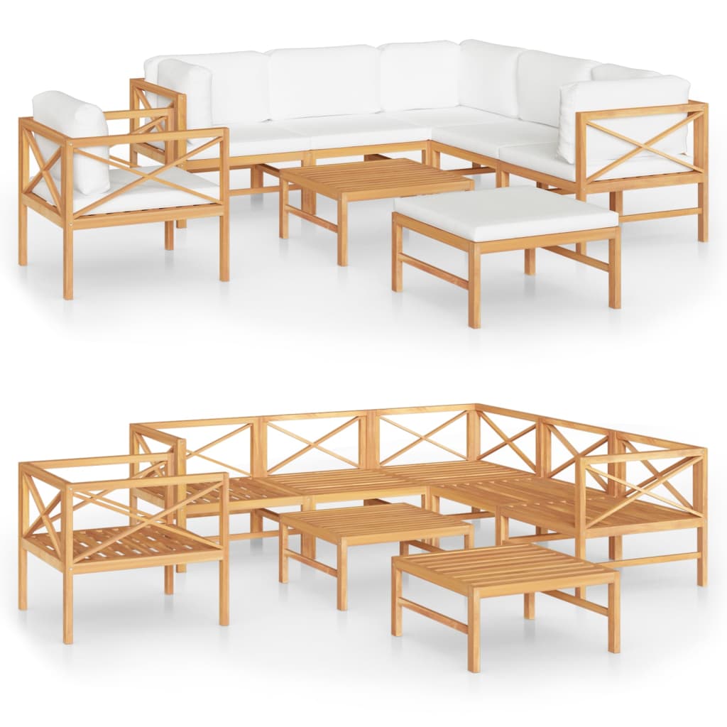 Set Divani da Giardino 8pz Cuscini Crema Legno Massello di Teak