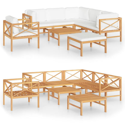 Set Divani da Giardino 8pz Cuscini Crema Legno Massello di Teak