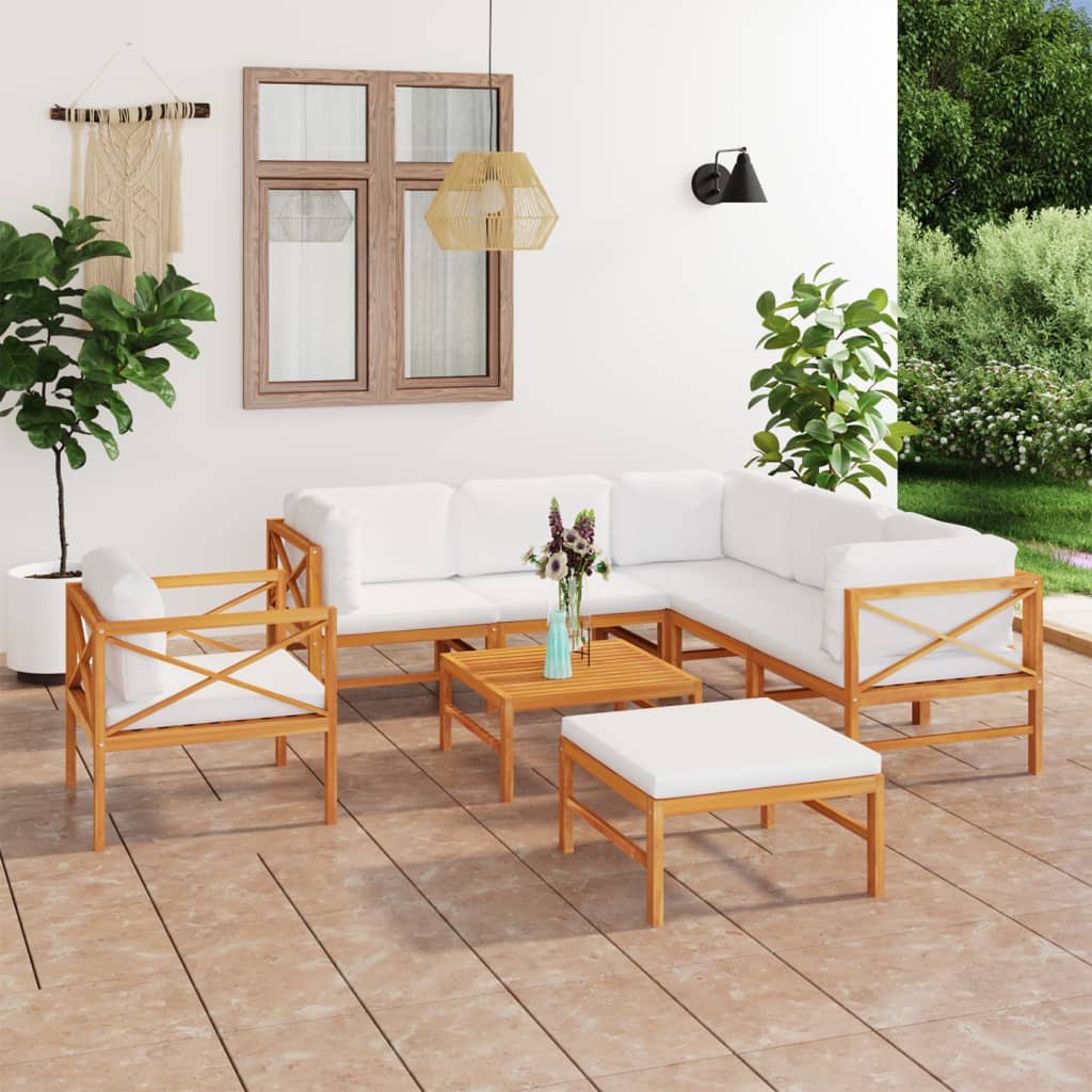 Set Divani da Giardino 8pz Cuscini Crema Legno Massello di Teak