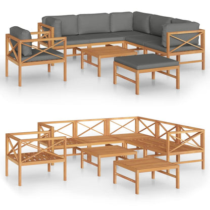 Set Divani da Giardino 8pz Cuscini Grigi Legno Massello di Teak