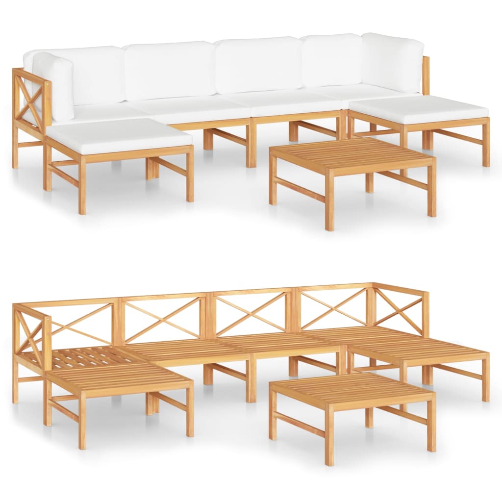Set Divani Giardino 7pz Cuscini Crema in Legno Massello di Teak