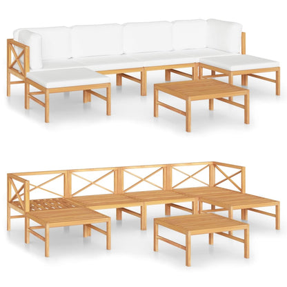Set Divani Giardino 7pz Cuscini Crema in Legno Massello di Teak
