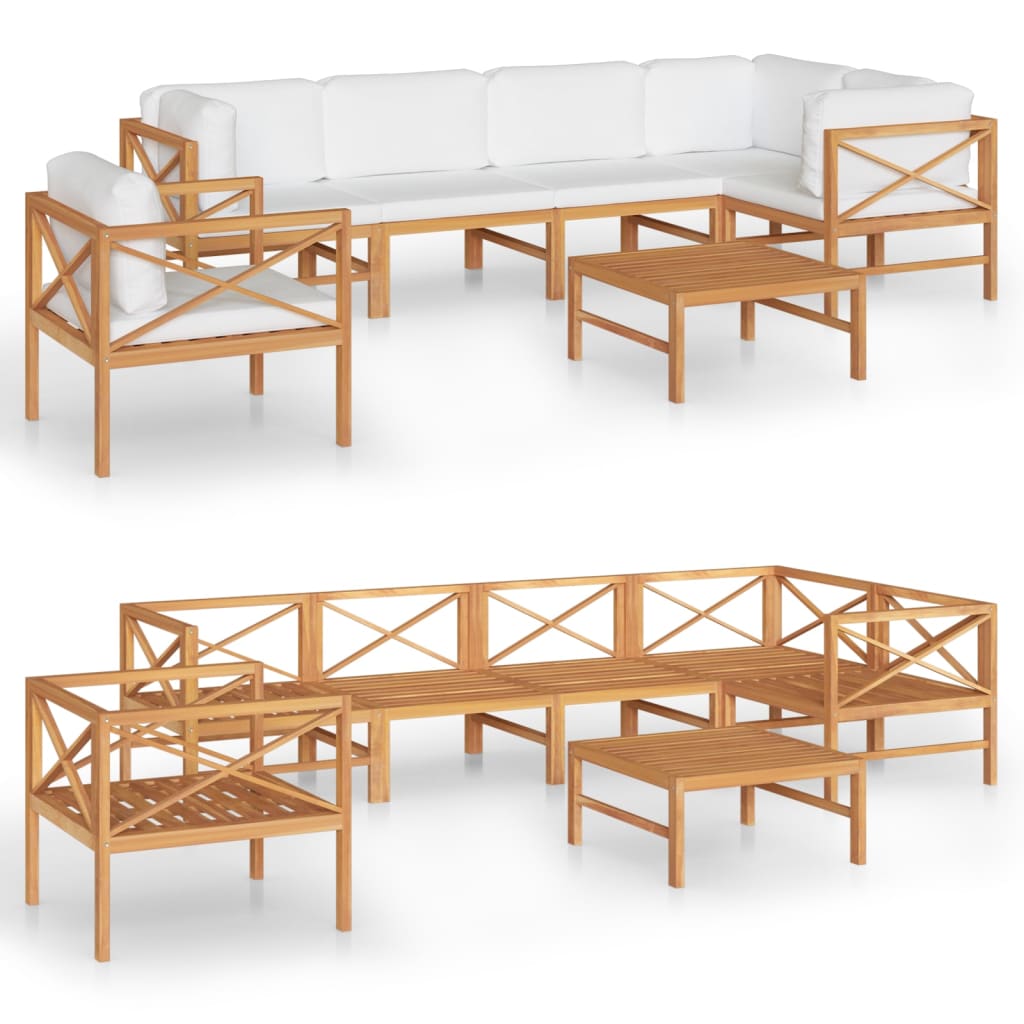 Set Divani da Giardino 7pz Cuscini Crema Legno Massello di Teak