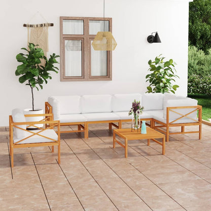 Set Divani da Giardino 7pz Cuscini Crema Legno Massello di Teak