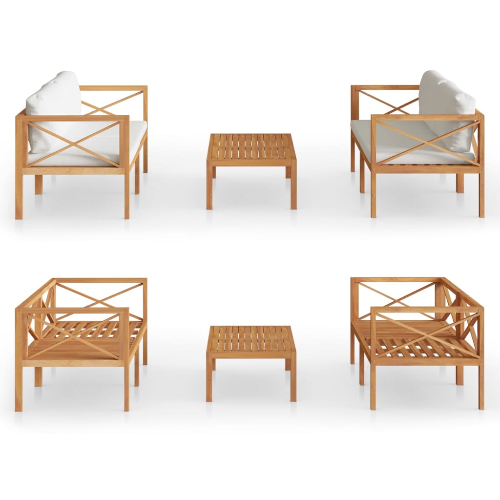 Set Divani da Giardino 3 pz con Cuscini Legno Massello di Teak
