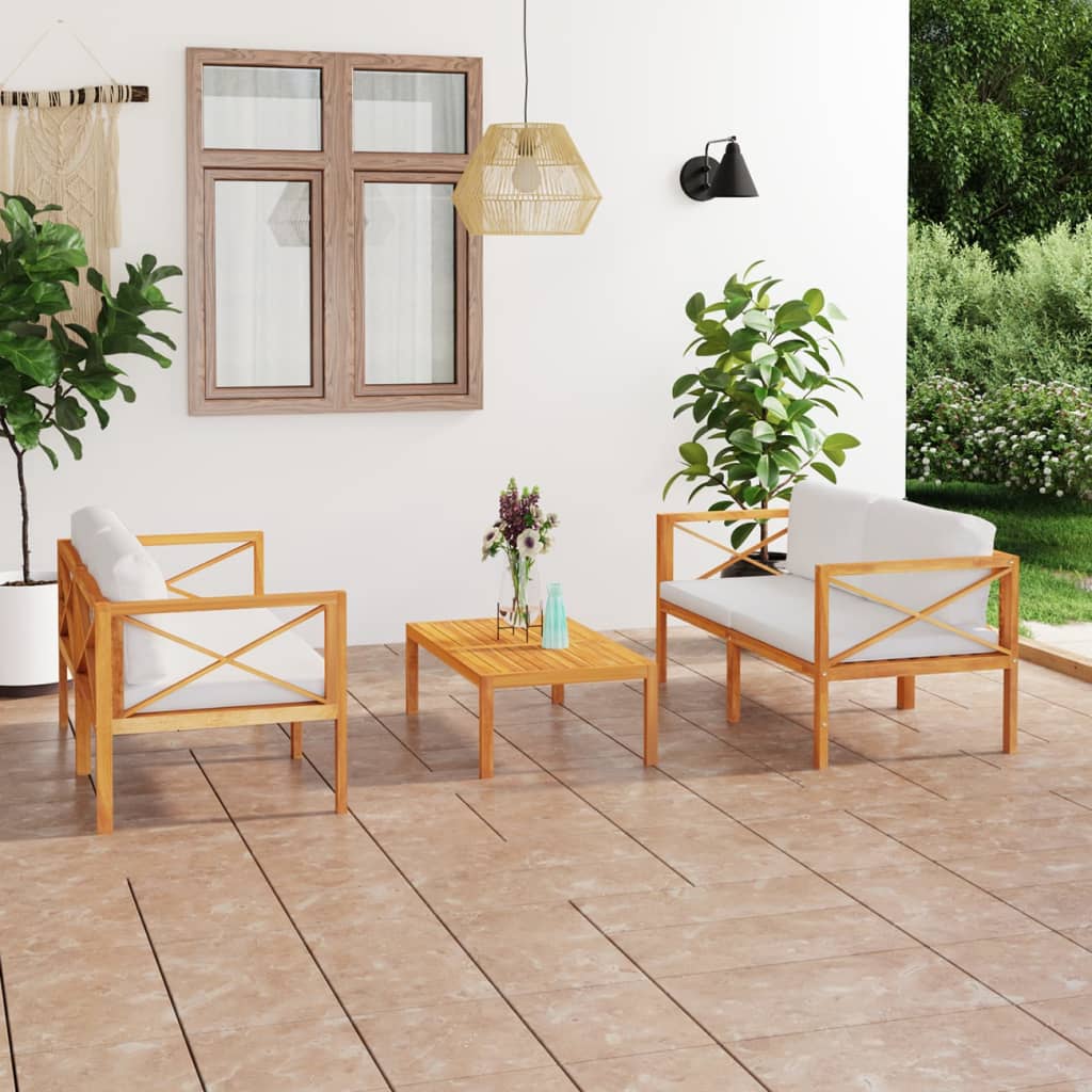 Set Divani da Giardino 3 pz con Cuscini Legno Massello di Teak