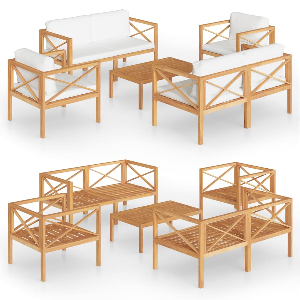 Set Divani da Giardino 5 pz con Cuscini Legno Massello di Teak