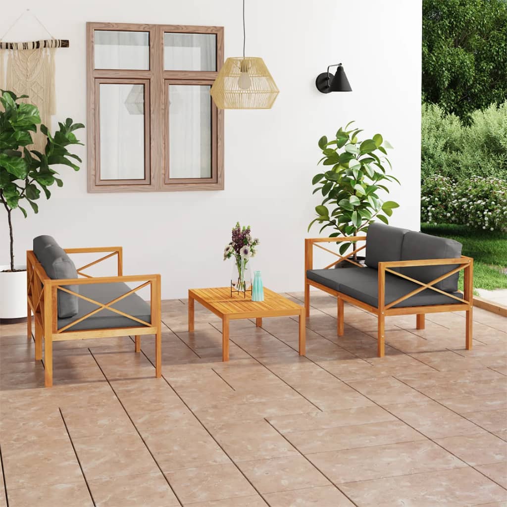 Set Divani da Giardino 3 pz con Cuscini Legno Massello di Teak