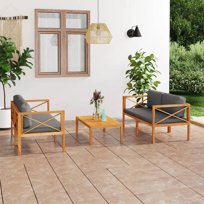 Set Divani da Giardino 3 pz con Cuscini Legno Massello di Teak