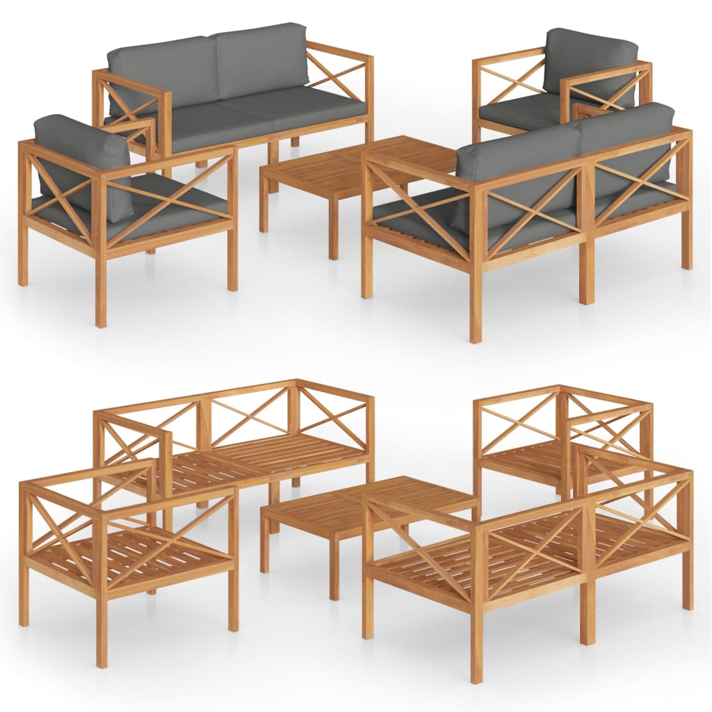Set Divani da Giardino 5 pz con Cuscini Legno Massello di Teak