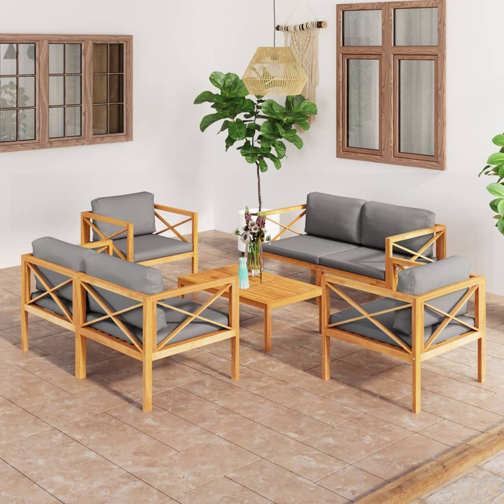 Set Divani da Giardino 5 pz con Cuscini Legno Massello di Teak