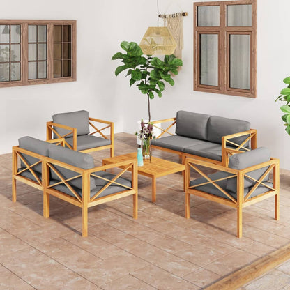 Set Divani da Giardino 5 pz con Cuscini Legno Massello di Teak