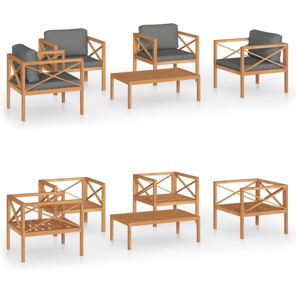 Set Divani da Giardino 5 pz con Cuscini Legno Massello di Teak