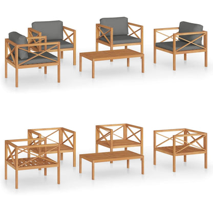 Set Divani da Giardino 5 pz con Cuscini Legno Massello di Teak