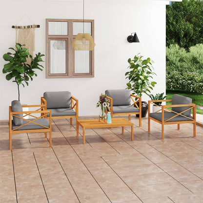 Set Divani da Giardino 5 pz con Cuscini Legno Massello di Teak