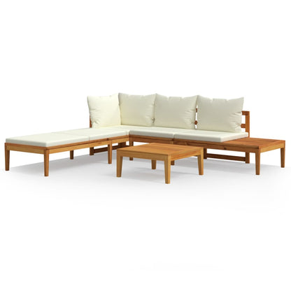 Set Divani Giardino 3 pz Cuscini Bianco Crema in Legno d'Acacia