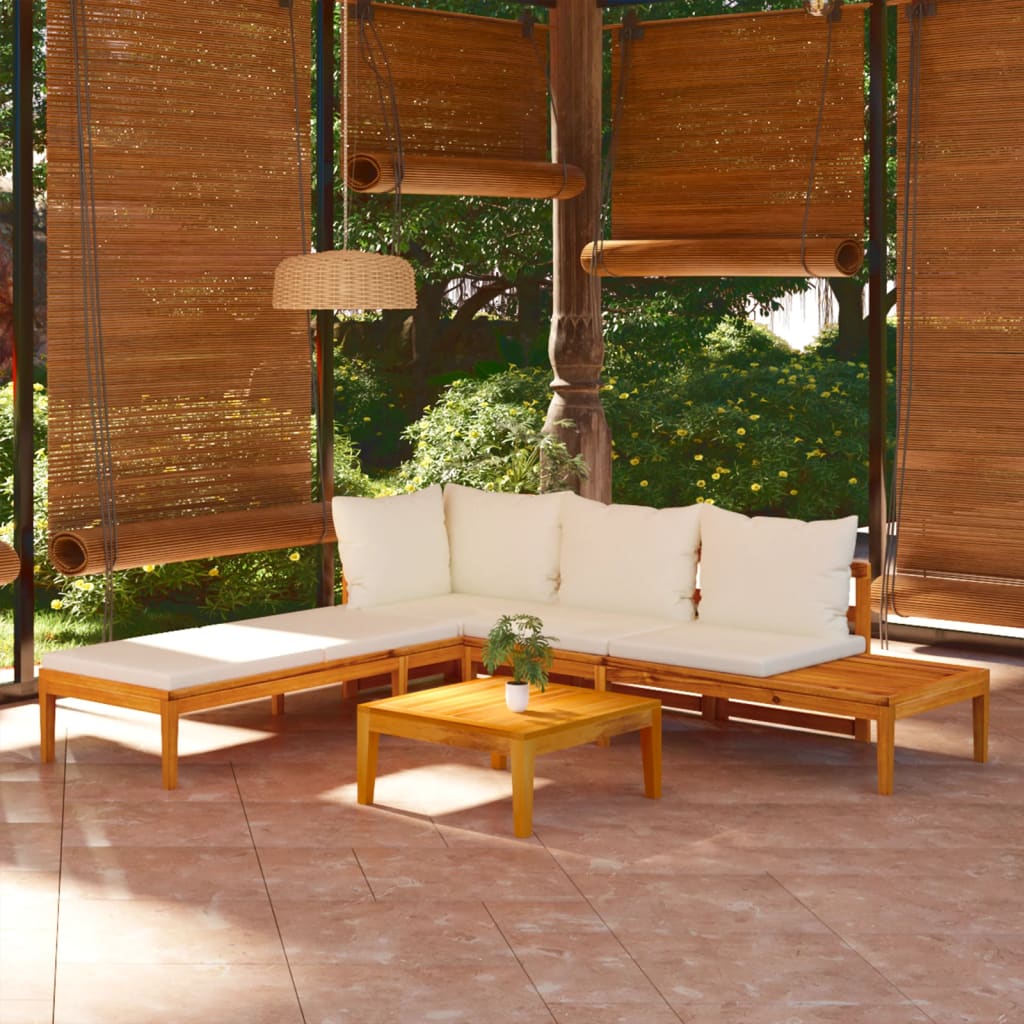 Set Divani Giardino 3 pz Cuscini Bianco Crema in Legno d'Acacia