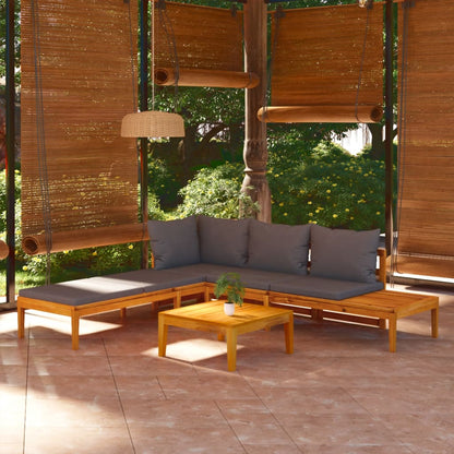 Set Divani Giardino 3 pz con Cuscini Grigio Scuro Legno Acacia