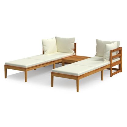 Set Divani Giardino 3 pz Cuscini Bianco Crema in Legno d'Acacia