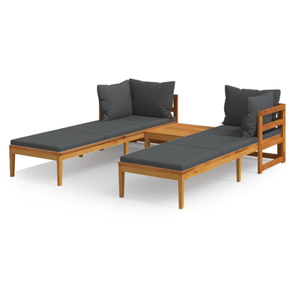 Set Divani Giardino 3 pz Cuscini Grigio Scuro in Legno d'Acacia