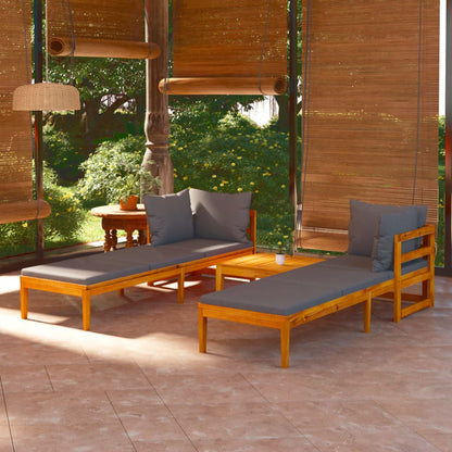 Set Divani Giardino 3 pz Cuscini Grigio Scuro in Legno d'Acacia