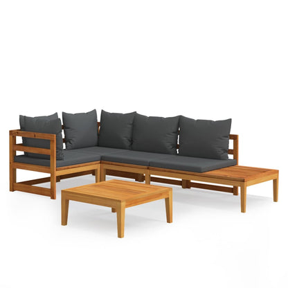 Set Divani Giardino 4 pz con Cuscini Grigio Scuro Legno Acacia