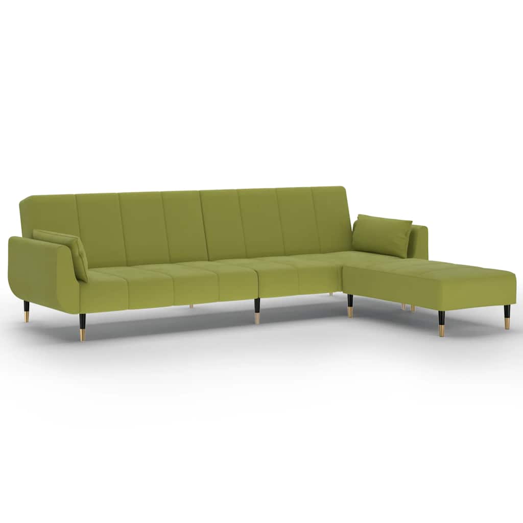 Divano Letto 2 Posti con Pouf Due Cuscini Verde Chiaro Velluto