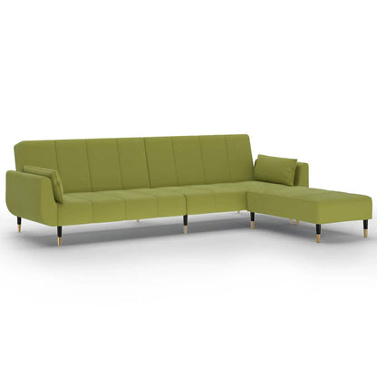 Divano Letto 2 Posti con Pouf Due Cuscini Verde Chiaro Velluto