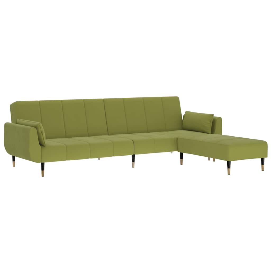 Divano Letto 2 Posti con Pouf Due Cuscini Verde Chiaro Velluto