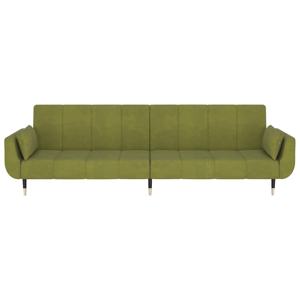 Divano Letto 2 Posti con Pouf Due Cuscini Verde Chiaro Velluto
