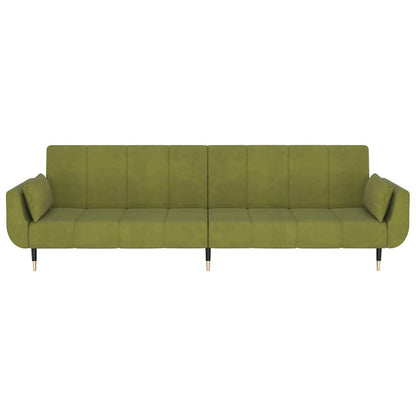 Divano Letto 2 Posti con Pouf Due Cuscini Verde Chiaro Velluto