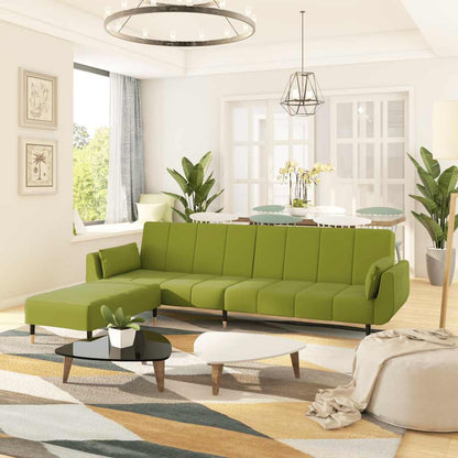 Divano Letto 2 Posti con Pouf Due Cuscini Verde Chiaro Velluto