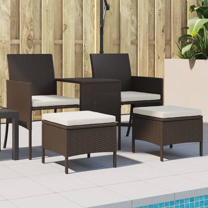 Divano Giardino 2Posti con Tavolo e Sgabelli Marrone Polyrattan