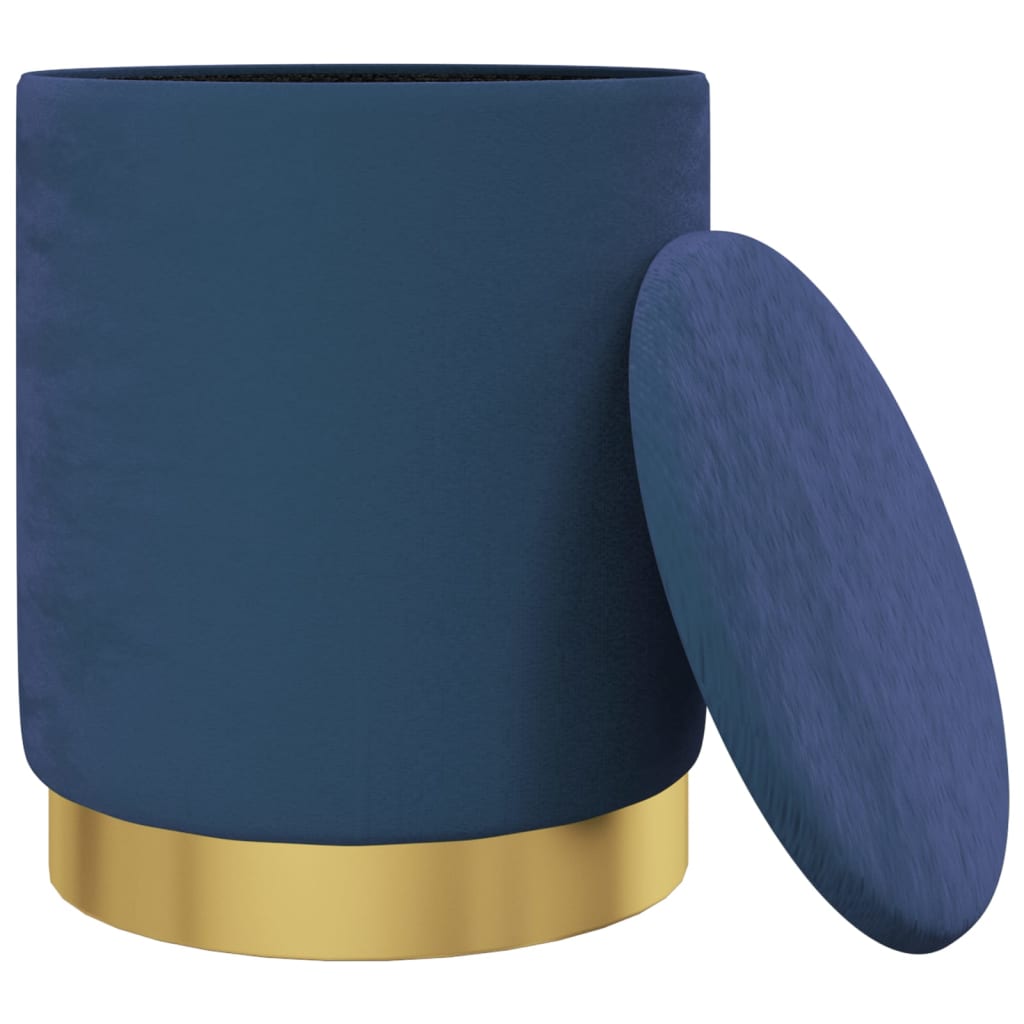 Sgabello Rotondo con Contenitore Azzurro in Velluto 31 x 37 cm