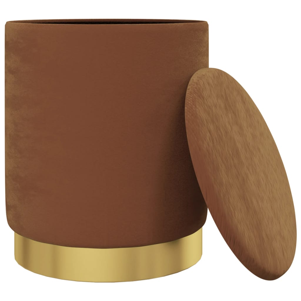 Sgabello Rotondo con Contenitore Marrone in Velluto 31 x 37 cm