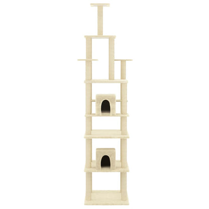 Albero per Gatti con Pali Tiragraffi in Sisal Crema 216 cm