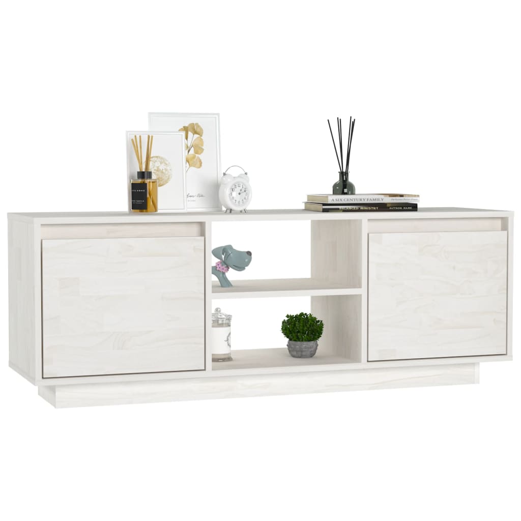 Mobile Porta TV Bianco 110x30x40 cm in Legno Massello di Pino