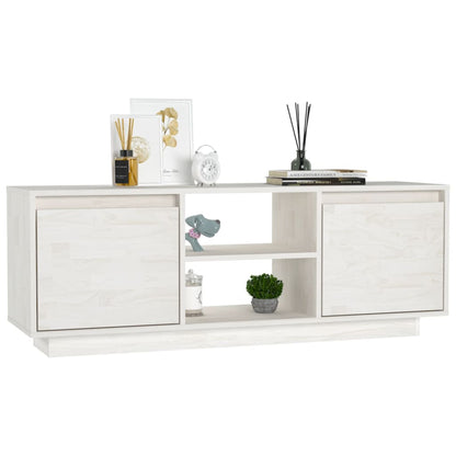 Mobile Porta TV Bianco 110x30x40 cm in Legno Massello di Pino