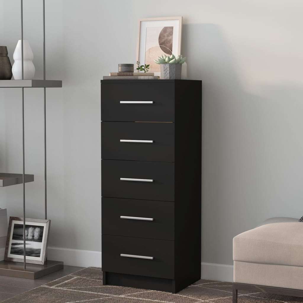 Cassettiera Alta Nera 41x35x106 cm in Legno Multistrato