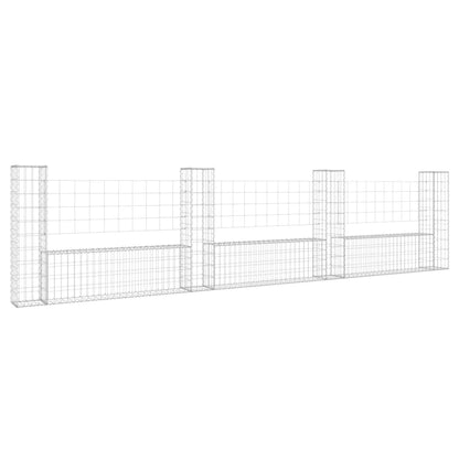 Cesto Gabbione a U con 4 Pali in Ferro 380x20x100 cm