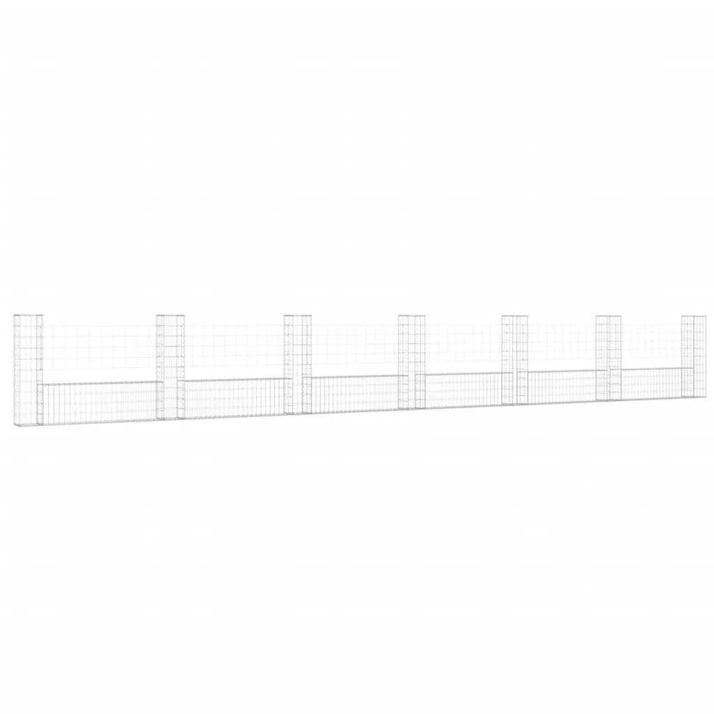 Cesto Gabbione a U con 7 Pali in Ferro 740x20x100 cm