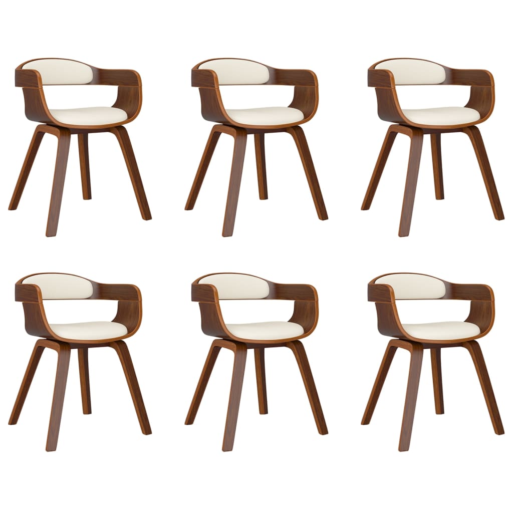 Sedie da Pranzo 6 pz Crema in Legno Curvato e Similpelle