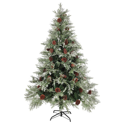 Albero di Natale con Luci e Pigne Verde e Bianco 150cm PVC e PE