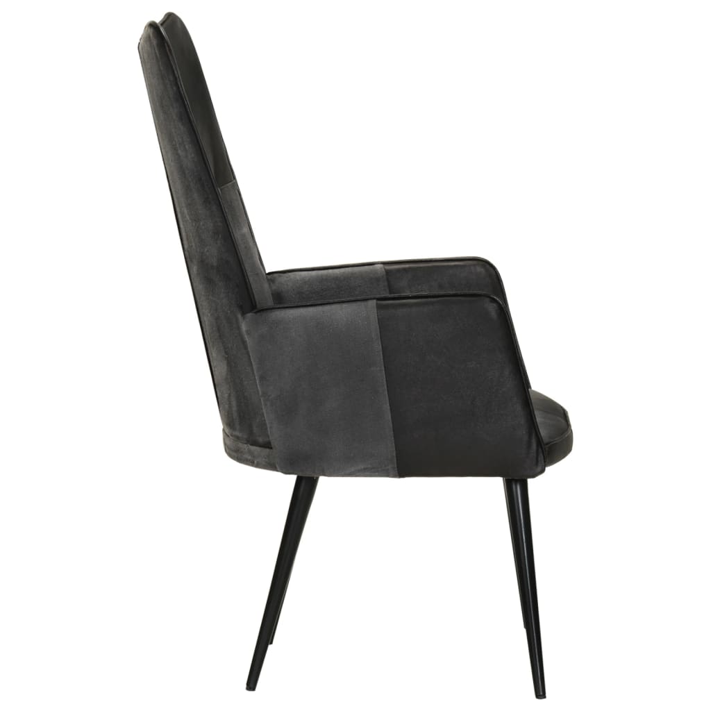 Poltrona Wingback Nera e Grigia in Vera Pelle
