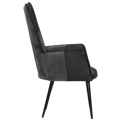 Poltrona Wingback Nera e Grigia in Vera Pelle