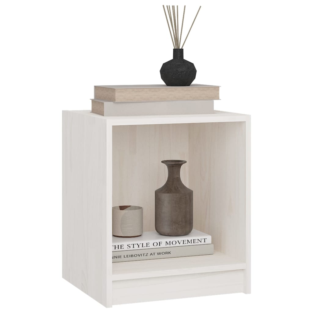 Comodino Bianco 35,5x33,5x41,5 cm in Legno Massello di Pino